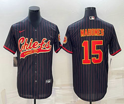 Nike Kansas City Chiefs #15 Patrick Mahomes Black stripe Joint Authentic stitched baseball jersey