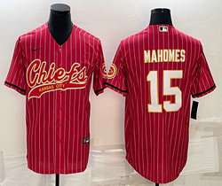 Nike Kansas City Chiefs #15 Patrick Mahomes Red stripe Joint Authentic stitched baseball jersey