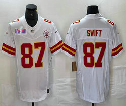 Nike Kansas City Chiefs #87 Taylor Swift White Vapor Untouchable With 2024 Super Bowl (LVIII ) patch Jersey
