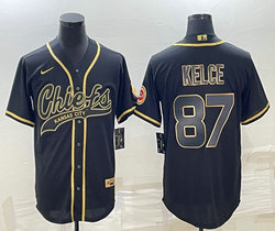 Nike Kansas City Chiefs #87 Travis Kelce Black Gold Joint Authentic Stitched baseball jersey