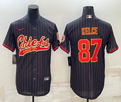 Nike Kansas City Chiefs #87 Travis Kelce Black stripe Joint Authentic stitched baseball jersey