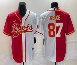 Nike Kansas City Chiefs #87 Travis Kelce Red and White Joint adults Authentic Stitched baseball jersey