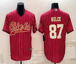 Nike Kansas City Chiefs #87 Travis Kelce Red stripe Joint Authentic stitched baseball jersey