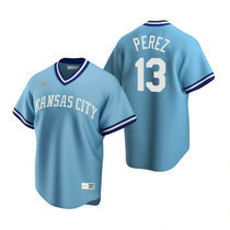 Nike Kansas City Royals #13 Salvador Perez Light Blue Cooperstown Collection Authentic Stitched MLB Jersey