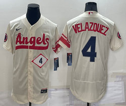 Nike Los Angeles Angels of Anaheim #4 Andrew Velazquez 4 in front Cream City Flexbase Authentic stitched MLB jersey