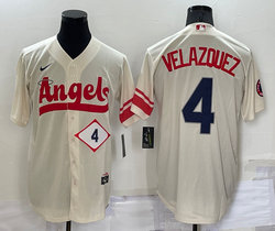 Nike Los Angeles Angels of Anaheim #4 Andrew Velazquez 4 in front Cream City Game Authentic stitched MLB jersey