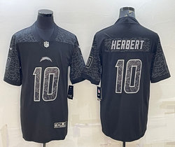 Nike Los Angeles Chargers #10 Justin Herbert Black Reflective Authentic Stitched NFL Jersey