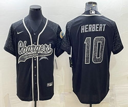 Nike Los Angeles Chargers #10 Justin Herbert Black Reflective with logo Authentic Stitched baseball Jersey
