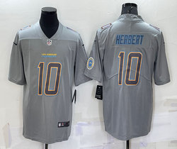 Nike Los Angeles Chargers #10 Justin Herbert Grey Atmosphere sleeves with patch Fashion Authentic Stitched NFL Jersey