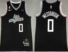 Nike Los Angeles Clippers #0 Russell Westbrook Black City 6 Patch With Advertising Authentic Stitched NBA Jersey