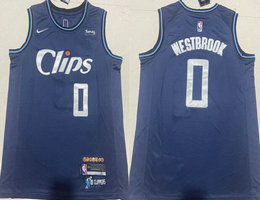 Nike Los Angeles Clippers #0 Russell Westbrook Navy 2024 City With Advertising Stitched NBA Jersey