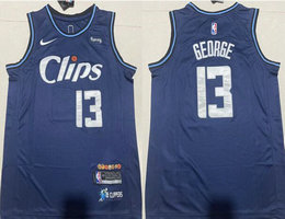 Nike Los Angeles Clippers #13 Paul George Navy 2024 City With Advertising Stitched NBA Jersey