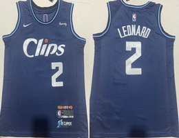 Nike Los Angeles Clippers #2 Kawhi Leonard Navy 2024 City With Advertising Stitched NBA Jersey