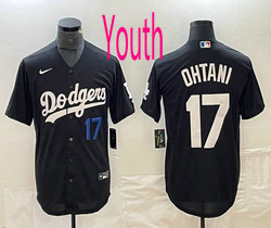 Youth Nike Los Angeles Dodgers #17 Shohei Ohtani Black With blue 17 Authentic Stitched MLB Jersey