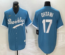 Nike Los Angeles Dodgers #17 Shohei Ohtani light Blue Gold logo throwback Authentic Stitched MLB Jersey