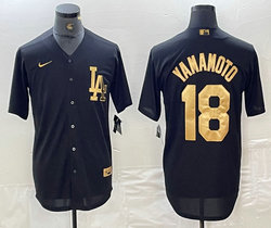 Nike Los Angeles Dodgers #18 Yoshinobu Yamamoto Black Gold 4(IV) Stitched MLB Jersey