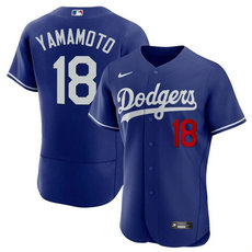 Nike Los Angeles Dodgers #18 Yoshinobu Yamamoto Blue FlexBase Stitched Baseball Jersey