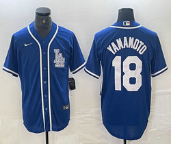 Nike Los Angeles Dodgers #18 Yoshinobu Yamamoto Blue logo Joint Stitched MLB Jersey