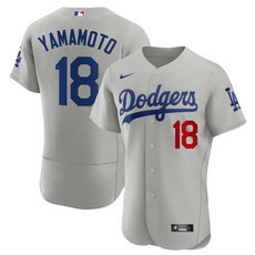 Nike Los Angeles Dodgers #18 Yoshinobu Yamamoto Gray FlexBase Stitched Baseball Jersey