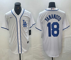 Nike Los Angeles Dodgers #18 Yoshinobu Yamamoto White logo Joint Stitched MLB Jersey