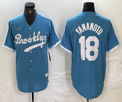 Nike Los Angeles Dodgers #18 Yoshinobu Yamamoto light Blue Gold logo throwback Authentic Stitched MLB Jersey