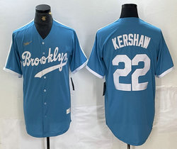 Nike Los Angeles Dodgers #22 Clayton Kershaw light Blue Gold logo throwback Authentic Stitched MLB Jersey