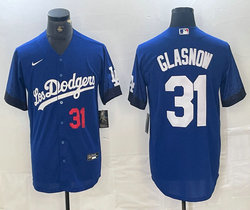 Nike Los Angeles Dodgers #31 Tyler Glasnow Blue City Red 31 front Game Authentic Stitched MLB Jersey