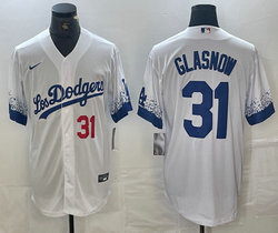 Nike Los Angeles Dodgers #31 Tyler Glasnow White City Red 31 front Game Authentic Stitched MLB Jersey
