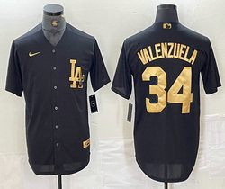 Nike Los Angeles Dodgers #34 Fernando Valenzuela Black Gold 4(IV) Authentic Stitched MLB Jersey