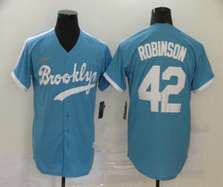 Nike Los Angeles Dodgers #42 Jackie Robinson light Blue Gold logo throwback Authentic Stitched MLB Jersey