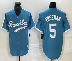 Nike Los Angeles Dodgers #5 Freddie Freeman light Blue Gold logo throwback Authentic Stitched MLB Jersey