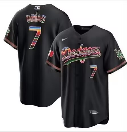Nike Los Angeles Dodgers #7 Julio Urias Black Rainbow logo Authentic Stitched MLB Jersey