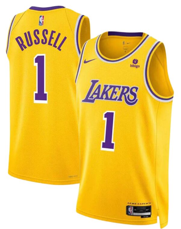 Nike Los Angeles Lakers #1 D'Angelo Russell Yellow With Advertising jersey