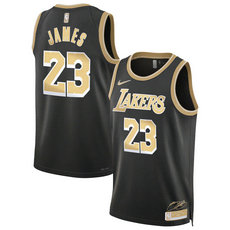 Nike Los Angeles Lakers #23 Lebron James 2024 Black Gold Authentic Stitched NBA Jersey