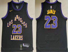 Nike Los Angeles Lakers #23 Lebron James Black 23-24 City Authentic Stitched NBA Jersey