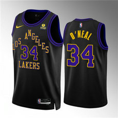 Nike Los Angeles Lakers #34 Shaquille O'Neal 2024 Black City With Advertising Stitched NBA Jersey