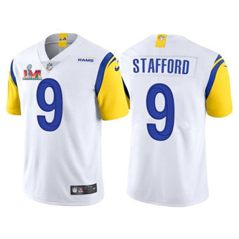 Nike Los Angeles Rams #9 Matthew Stafford White 2022 Super Bowl LVI Patch Vapor Untouchable Authentic Stitched NFL Jerseys