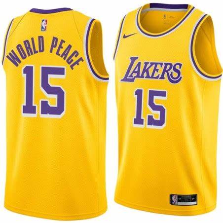 Nike Los Angels Lakers #15 Metta World Peace Gold jersey