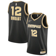 Nike Memphis Grizzlies #12 Ja Morant 2024 Black Gold Authentic Stitched NBA Jersey