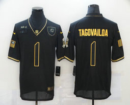 Nike Miami Dolphins #1 Tua Tagovailoa 2020 Black Gold Salute to Service Authentic Stitched NFL Jersey