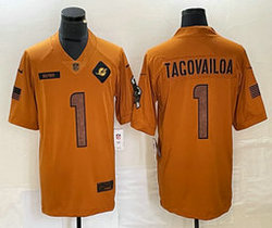 Nike Miami Dolphins #1 Tua Tagovailoa 2023 Brown Salute To Service Authentic Stitched NFL Jersey