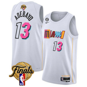 Nike Miami Heat #13 Edrice Adebayo White City 2023 Finals 6 patch With Advertising Authentic Stitched NBA Jersey