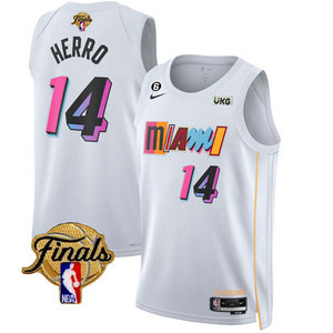 Nike Miami Heat #14 Tyler Herro White City 2023 Finals 6 patch With Advertising Authentic Stitched NBA Jersey