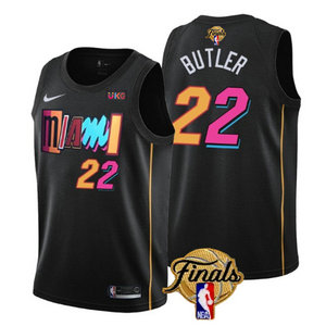 Nike Miami Heat #22 Jimmy Butler Black City 2023 Finals 6 patch With Advertising Authentic Stitched NBA Jersey