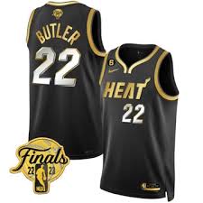 Nike Miami Heat #22 Jimmy Butler Gold Black 6 Patch With Final Patch Authentic Stitched NBA Jersey