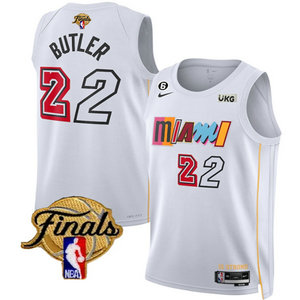 Nike Miami Heat #22 Jimmy Butler White City 2023 Finals 6 patch With Advertising Authentic Stitched NBA Jersey