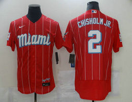 Nike Miami Marlins #2 Jazz Chisholm Jr. Red 2021 City Flexbase Authentic Stitched MLB Jersey