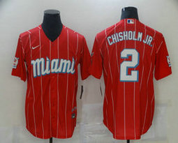 Nike Miami Marlins #2 Jazz Chisholm Jr. Red 2021 City Game Authentic Stitched MLB Jersey