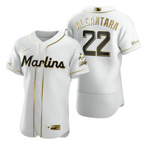 Nike Miami Marlins #22 Sandy Alcantara White Golden Flexbase Authentic Stitched MLB Jersey