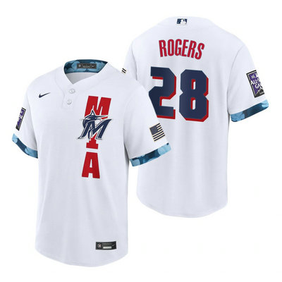Nike Miami Marlins #28 Trevor Rogers 2021 All star White Game Authentic Stitched MLB Jersey